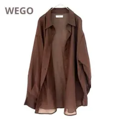 WEGO ブラウウン　襟シャツ　ロング丈　透け感あり　フリーサイズ