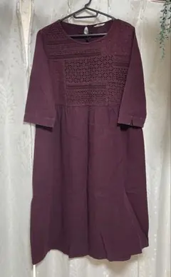Samansa Mos2 ボルドー七分袖 ワンピース