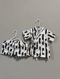甚平セット 白黒ストライプ 水玉模様