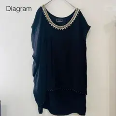 ダイアグラム　シルク100%ドレス ブラック　アシンメトリー　ビーズ刺繍　36のサムネイル