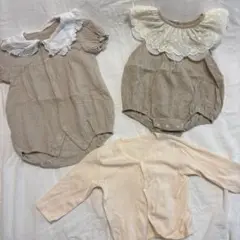 【新品】韓国子供服　ベージュ系ロンパース3点セット