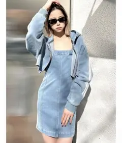 GYDA（ジェイダ）ラインカットデニムセット（ブルゾン＋ワンピース）