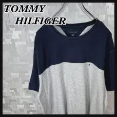 トミーヒルフィガー 半袖 Tシャツ メンズ XL 無地 ネイビー グレー 古着