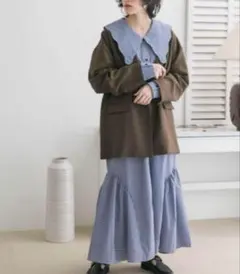 値下げ【ほぼ未使用】KBF ストライプ　シャツワンピース　ネイビー