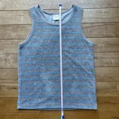 【古着】ビームスのタンクトップ ノースリーブ グレー ブルー ボーダー Mサイズ
