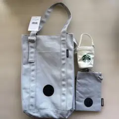 2026年　スターバックス福袋グレー キャンバス トートバッグ コサッシュポーチ