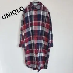 ユニクロ　フランネルシャツワンピース　チェック柄　【Ｍ】　ポケット付き