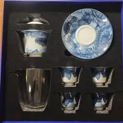 中国茶器セット 青い葉模様　景徳鎮　蘇麻離青