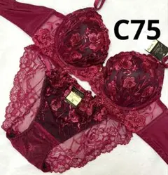 C75 シャルムディープフラワーブラジャー&バック透けフルバックショーツ
