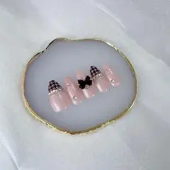 ネイルチップ 量産型 スナ系 ワンホン フレンチガーリー 韓国　リボン