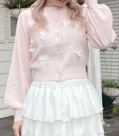 レースリボンカーディガン ピンク