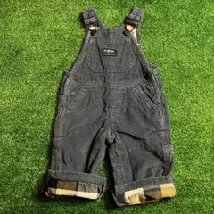 70cm キッズ古着　OSHKOSH コーデュロイオーバーオール　裏地　チェック