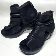 極美品☆ヒナデイグリーン／本革 厚底 ウェッジ バックジップ ブーツ 25cmのサムネイル