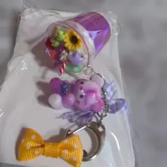 ハンドメイド くま ドリンク キーホルダー　パープル