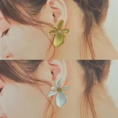 大ぶりお花 アンティーク調ピアス(砂金又は砂銀)1ペア(小型ダンボール発送)