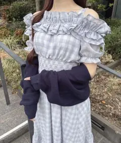 evelyn エブリン ラメフリルロングOP ロングワンピース ブルー