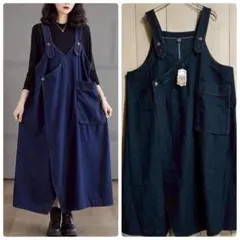ワンピース ジャンスカ ロング サロペット デニム 楽ちん 普段着 お出かけ