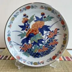 【新品・未使用】　有田焼　花文様丸皿　大皿　銀縁　26㎝