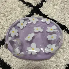 【新品未使用】SHEIN限定品 花柄 クリアポーチ パープルのサムネイル