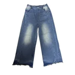 デニムブルー ワイドレッグジーンズ レディース M