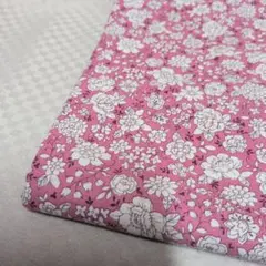 ★【YUWA】綿麻　ピンクの花柄生地　２m（一部切り取りあり）