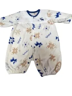 ベビー カバーオール フリース 60-70cm 長袖 あったか 雪柄 トナカイ柄