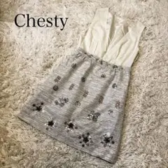 【新品】Chesty チェスティ ビジュー ノースリーブワンピース シルバー Sのサムネイル