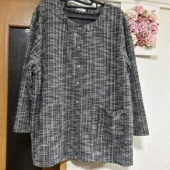 noanmu ノーカラージャケット カーディガンチェック柄5L