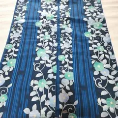【新品・タグ付き】つたに花柄　紺色と縦縞模様　浴衣単品