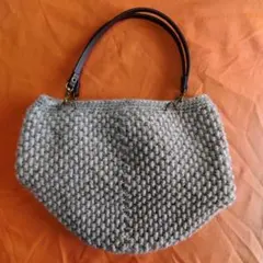 ハンドメイド グレー 編み物 ハンドバッグ