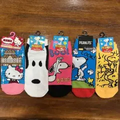 スニーカーソックス　スヌーピー　ハローキティ　5足セット