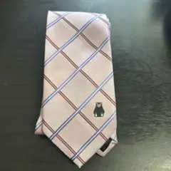 ピンク チェック柄 ネクタイ くまモン刺繍