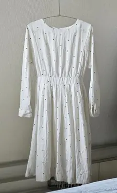 [中古] ホワイトドット柄長袖シャツワンピース