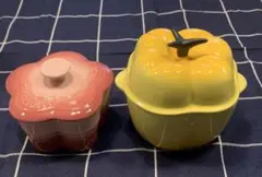 ル・クルーゼ フラワー＆ベジタブル 蓋付きココット 2点セット