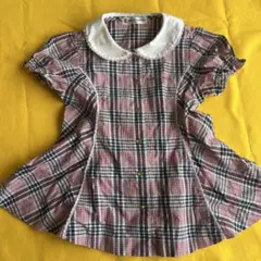 チェック柄 半袖ブラウス フリル襟