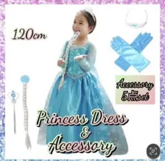 120サイズ プリンセスドレス アナ雪 エルサ風 付属品付 コスプレ パーティー