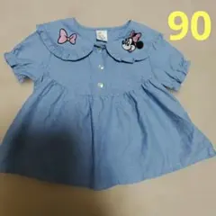 【micorrig】ミニーマウス刺繍 水色ブラウス　90サイズ