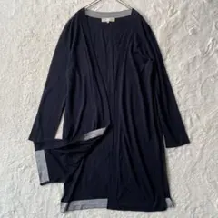 自由区 ロングカーディガン L ネイビー シルク シンプル 長袖のサムネイル