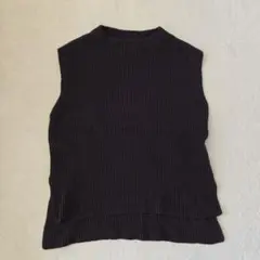 美品 エヌ プラス ニトリ リブ編みノースリーブニットベスト【M】黒 シンプル