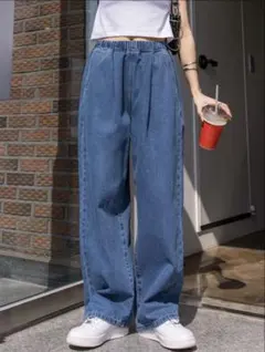 ブルーデニム ワイドパンツ