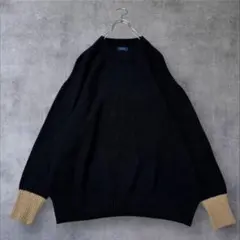 ★美品◆シップス◆ ヤクフィール袖配色ニットプルオーバーbk