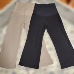 リブ編みハイウエストワイドパンツ2色セット　マタニティーパンツ