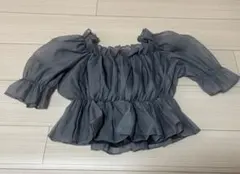 GRL シアーギャザーショート丈ブラウス　チャコール　tu541