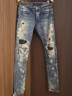 FAGASSENT　乱舞　デニムパンツ　スキニー　ダメージ ペイント加工 Mのサムネイル