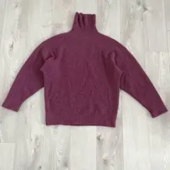 ルイス　タートルネック　ニット　リブ編み　七分袖　F　ヤク　紫　無地　可愛い
