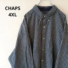 USA古着 CHAPS チェック 長袖シャツ ボタンダウン ネイビー 4XL