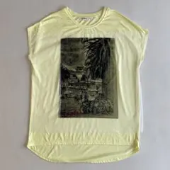 フォトプリントTシャツ イエロー レディース Lゆったり カジュアル 夏のサムネイル