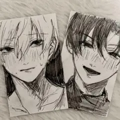 手描きイラスト オリジナル 創作男子 名刺サイズ アナログイラスト