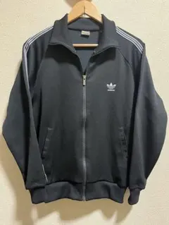 【希少 70s 80s adidas 西ドイツ 即売モデル 3号 デサント 黒】 80s 西ドイツ デサント製 アディダス トラックジャケット