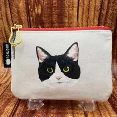 【新作】12cmファスナーポーチ/はちわれ猫/赤